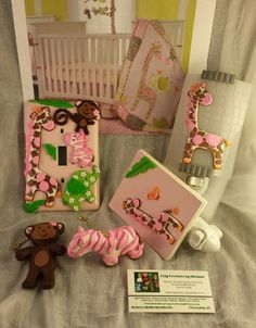 Jungle Jill #2  Single Switch plate - regular toggle  Monkey and Zebra Fan Pulls  Plastic Night Light and Wood covered Night Light Wood Cover, Clay Ideas, Outlet Covers