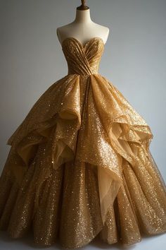 Gold Fairytale Dress, Golden Princess Dress, Golden Quinceanera Dresses, Gold Princess Dress, Golden Wedding Dress, Dress Natal, Gold Ball Gown, Poofy Dress, Pretty Quinceanera Dresses