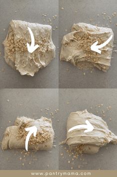 four pictures showing how to make cake frosting