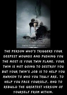 two people in the water with an angel above them and a poem below that reads,'the person who's triggerers your deepest wounds and pushing you