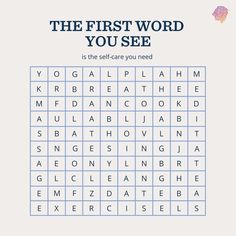 the first word you see is the self - care you need worksheet for kids