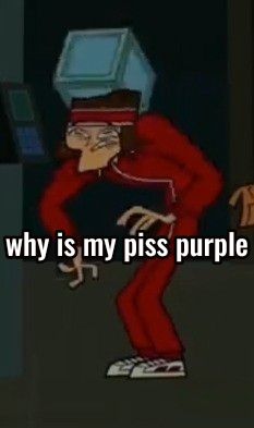 an animated image with the caption why is my piss purple?