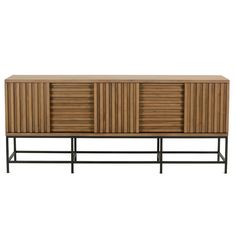 the sideboard is made out of wood and metal