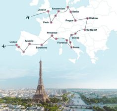 an aerial view of the eiffel tower in paris, france on a map