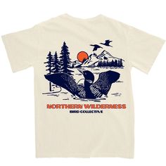 a white t - shirt with the words northern wilderness on it