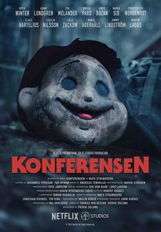 a movie poster for the film konferensen with a creepy face on it