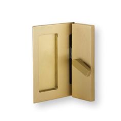 an open door with a handle on the side and a cardboard box in the middle