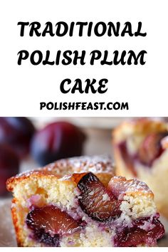 traditional polish plum cake with powdered sugar on top