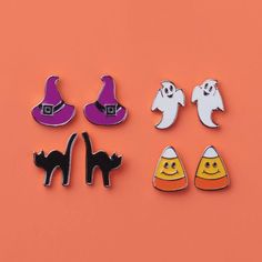 witch, candy corns, ghost and black cat earring sets Abigail Donnelly, Black Cat Ghost, Cat Ghost, Festival Necklace, Avon Lady, Fall Entertaining, Necklace And Bracelet Set