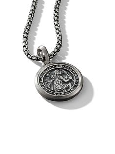 Silver-tone sterling silver St. Christopher amulet from DAVID YURMAN featuring a coin pendant. Please note the chain is sold separately. To ensure the shine and polish of your David Yurman piece, wash with a little non-bleach soapy water and wipe clean with a soft cloth. | David Yurman St. Christopher amulet St Christopher Necklace, St Christopher Pendant, St Christopher, Amulet Necklace, Saint Christopher, Ken Doll, Coin Pendant, David Yurman, Curator Style