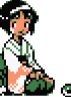 a pixel art image of a woman sitting on the ground