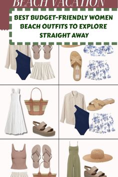 the beach vacation packing guide for women is shown in this graphic above it's image