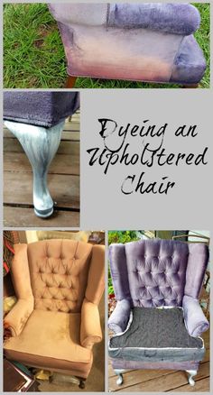 an upholstered chair is shown in four different colors and sizes, with the words