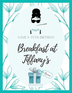 Breakfast at Tiffany's Theme Invitation Tiffany Baby Shower Theme, Tiffany Baby Showers, Tiffany Theme, Diy Birthday Invitations, Girls Brunch, Template Birthday, Birthday Breakfast, 35th Birthday, Breakfast At Tiffany's