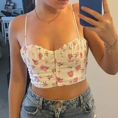 Floral Summery Crop Top Nwt Bow Crop Tops, Floral Print Crop Top, Plaid Crop Top, Black Crop Top Tank, Black Cropped Tank, Denim Crop Top, Top Skirt Set, Zara Crop Top