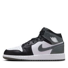 Leather upper Air cushioning Foam midsole Rubber outsole Color: Black/Iron Grey/White Style: DQ8423-001 Dynamic High-top Jordan Shoes With Cushioned Footbed, Nike Dunk Low Sp, Air Jordan 1 Mid Gs, Air Jordan 12 Retro, Jordan 12 Retro, Black Wolf, Latest Sneakers, Newest Jordans, Air Jordan 1 Mid