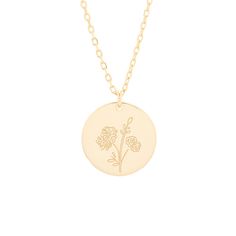 Chrysanthemums are a lovely gift for moms with a November birthday. Their birth flower is beautifully engraved on this gold disc pendant necklace. November Flower, Coordinates Jewelry, Family Tree Necklace, Fall Flower, Chrysanthemum Flower, Monogram Jewelry, Disc Pendant, Cz Stud Earrings, Engraved Jewelry