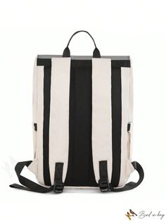 BirdinBag - Unisex Two-Tone Medium Classic Backpack for Timeless Style Modern Rectangular Student Backpack, Modern Beige Backpack For School, Modern Beige School Backpack, Rectangular Backpack With Adjustable Straps For Daily Use, Functional White Bags With Adjustable Straps, Versatile White Large Capacity Backpack, Versatile Large Capacity White Backpack, White Rectangular Backpack For Travel, White Rectangular Backpack For Everyday Use