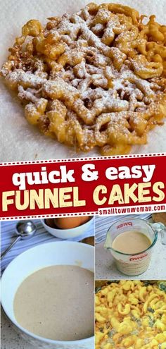 quick and easy funnel cake recipe with instructions to make it in less than 10 minutes