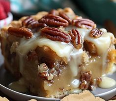 a slice of pecan pie on a plate