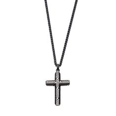 "Showcase the strength of your faith with this black ion-plated Damascus cross pendant necklace. Showcase the strength of your faith with this black ion-plated Damascus cross pendant necklace. Pendant size: 44.65 mm x 31.7 mm Chain length: 24 in. Chain type: wheat Clasp: lobster claw Metal: stainless steel Plating: black ion-plated Finish: polished Packaging: boxed Please note, due to the high value of this item, a signature may be required upon delivery. Size: 24"". Gender: male. Age Group: adu Black Adjustable Necklace With Cross Pendant, Adjustable Black Cross Pendant Necklace, Necklace Size, Cross Pendant Necklace, Damascus, Chain Lengths, Cross Pendant, Wheat, Jewelry Necklace Pendant