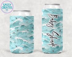 two can coolers with the words sassy creates on them, one is blue and the other is white