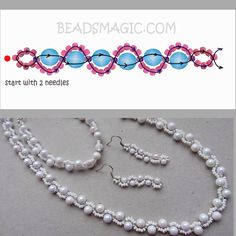 two necklaces with pearls on them are shown next to an image of the same bead