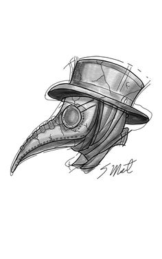 a drawing of a bird wearing a hat