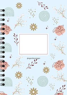 a blue notebook with flowers and stars on it