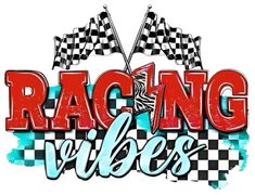 the racing vibes logo is shown in red and black with checkered flags on it