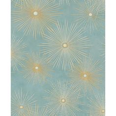 a blue and gold wallpaper with sunbursts in the middle on it