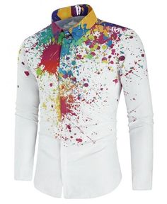 Hidden Button Paint Splatter Shirt Paint Splatter Shirt, Cool Shirts For Men, Mens Shirts Online, Splatter Paint, Cheap Mens Fashion, Suit Men, Idul Fitri, Paint Splatter, Shirt Sale