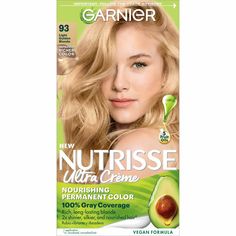 Garnier Nutrisse Ultra Crème Nourishing Permanent Hair Color nourishes as it colors for 2x shinier, silkier and nourished hair vs. uncolored, unwashed hair. Garnier Nutrisse permanent light golden blonde hair dye comes with a fruit oil ampoule that you pour directly into the mix. Our nourishing after color conditioner is infused with five responsibly-sourced oils - avocado, olive, coconut, argan and shea. The new ColorBoost technology efficiently infuses intense dyes into the hair fiber for rich Light Golden Blonde, Garnier Hair Color, Butter Blonde, Golden Blonde Hair Color, Cool Blonde Hair Colour, Buttery Blonde, Color Conditioner, Golden Blonde Hair, Cool Blonde Hair