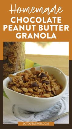 homemade chocolate peanut butter granola in a bowl