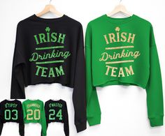 "Glitter Print IRISH DRINKING TEAM Cropped Sweater. Women's Group St. Patrick's Day shirts! Celebrate St. Patrick's Day and get O'WASTED! We highly recommend that you order yours today to receive in plenty of time for St. Patrick's Day!   Pick Between: \"O'Wasted 24\" , \"O'Hammered 20\" , \"O'TIPSY 03\", \"O'Drunken 17\", \"O'Drunker 00\", \"O'Drunkest 99\" Whether you are grabbing one of these for just yourself or a group of your best drinking buddies, you are sure to turn some heads! Women's St Patricks Outfit, St Pattys Day Outfit, St Patrick's Day Costumes, Womens Group, St Patrick's Day Outfit, Casual Work Wear, Drinking Team, Drinking Buddies, Cropped Pullover