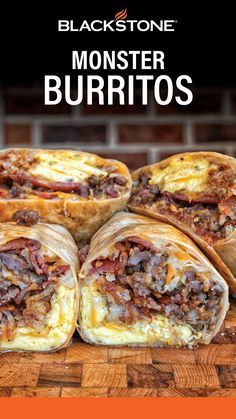 three burritos are stacked on top of each other