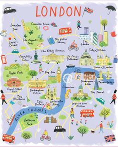 a map of london with all the major attractions and places to go on it in english