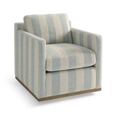 a blue and white striped chair on a white background