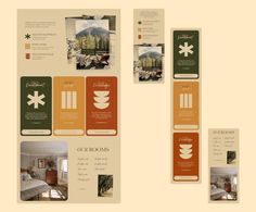 an assortment of brochures are displayed on a wall in a room with beige walls