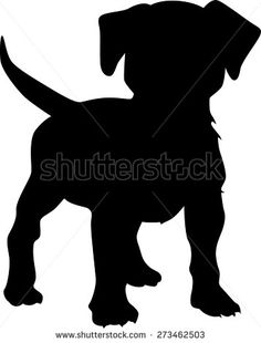 black and white silhouette of a dog with its head turned to the side, standing