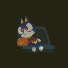 a cartoon cat sitting in the back of a car with an orange box on it's lap