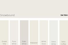 the color scheme for snowbound is shown in shades of white, gray and beige