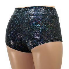 Black Sparkly Booty Shorts. Mid Rise or High Waist!  Adult and Plus Sizes! Rave, Festivals, Gym, Dance, Cheer, Pole Dancer, Yoga, Gothic