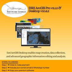 an advertisement for the esri arcis pro v10 2 desktop computer and desktop monitor