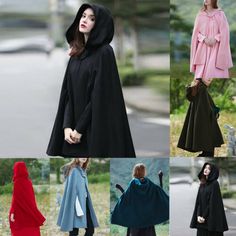 Great Shopping Women Hooded Cape Cloak Party Coats Jackets Poncho Outwears Oversized Halloween, Womens-jacket Medieval Outerwear For Winter Cosplay, Fitted Cape For Cosplay, Fitted Cosplay Cape, Medieval Black Costume For Winter, Medieval Long Sleeve Winter Outerwear, Medieval Costume Outerwear For Winter, Hooded Outerwear For Fall Costume Party, Hooded Medieval Outerwear For Halloween, Long Sleeve Costumes For Winter Costume Party