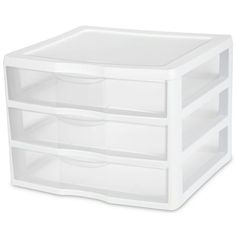 an empty plastic drawer with three drawers