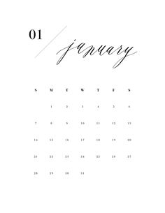 a calendar with the word january written in cursive writing on it's side