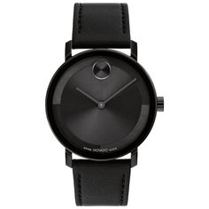 From Movado, the evolution of modern design with a sharp look and elevated feel. Crafted from black ion-plated stainless steel, this sleek timepiece features a statement-making 40mm case that houses a captivating micro-textured tonal dial with a glossy lacquer overlay, slim hands, and the iconic dot motif at 12 o'clock. A luxurious black leather strap with a buckle closure completes the design. Black Museum Dial With Flat Dot 40mm black ionic plated stainless steel case K1 Crystal Swiss Quartz M Movado Mens Watches, Black Museum, Movado Bold, Movado Watch, Seiko 5 Sports, Black Leather Watch, Leather Strap Watch, G Shock, Bold Black