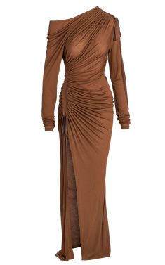 Baby Shower Dress, Mother Of The Bride Dresses Long, Drape Maxi Dress, Long Sleeve Fitted Dress, Jersey Maxi Dress, Classy Dress Outfits, Maxi Jersey Dress, Extra Long Sleeves, Brown Dress