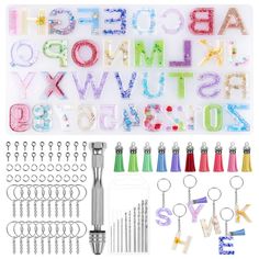 PRICES MAY VARY. 【Great Value Set】Shynek silicone keychain mold set comes with a piece of letter & number silicone mold, 20 pieces of keychain with chain, 20 pieces of keychain tassels, 100 pieces of screw eye pins and a pin vise with 10 drill bits for resin casting keychain making 【Multifunctional Epoxy Mold】Our resin keychain mold is made of quality durable silicon by advanced techniques, flexible and tear proof, easy to clean and recyclable. With 26 alphabet letters and 10 numbers that can be Resin Chain, Resin Jewelry Molds, Formy Silikonowe, Silicone Resin Molds, Silicone Resin, Resin Jewelry Making, Jewellery Moulds, Casting Resin Molds, Candles Crafts